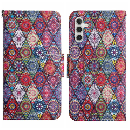 Samsung Galaxy S24 5G Colored Drawing Pattern Leather Phone Case - Diamond Kaleidoscope