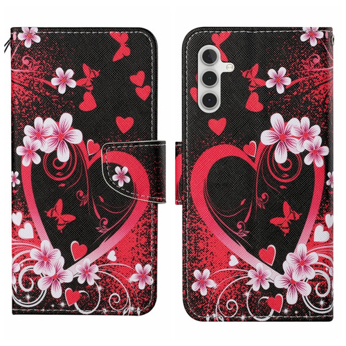 Samsung Galaxy S24 5G Colored Drawing Pattern Leather Phone Case - Red Heart