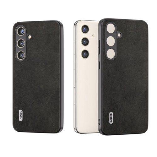 Samsung Galaxy S24 5G ABEEL Black Edge Two-color Calf Texture PU Phone Case - Black