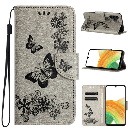 Samsung Galaxy S24 5G Butterfly Embossed Flip Leather Phone Case - Grey