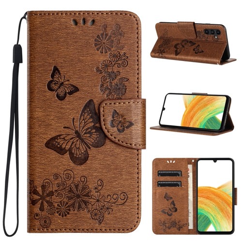 Samsung Galaxy S24 5G Butterfly Embossed Flip Leather Phone Case - Brown