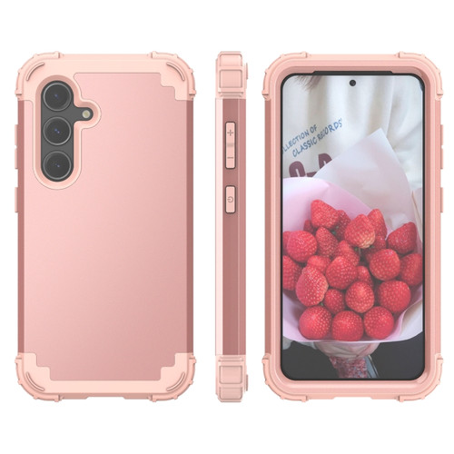 Samsung Galaxy S24 5G 3 in 1 Silicone Hybrid PC Shockproof Phone Case - Rose Gold