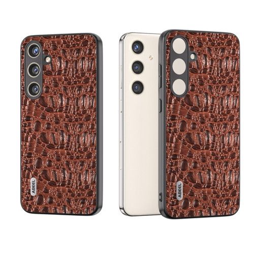 Samsung Galaxy S24 5G ABEEL Genuine Leather Sky Series Phone Case with Holder - Brown