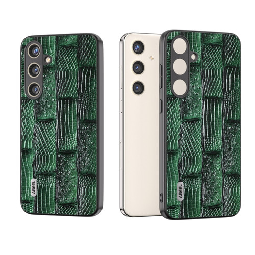 Samsung Galaxy S24 5G ABEEL Genuine Leather Mahjong Texture Series Phone Case - Green