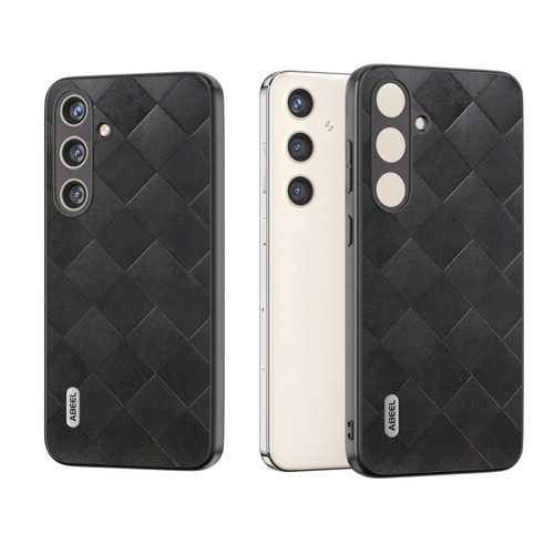 Samsung Galaxy S24 5G ABEEL Weave Plaid PU Phone Case with Holder - Black