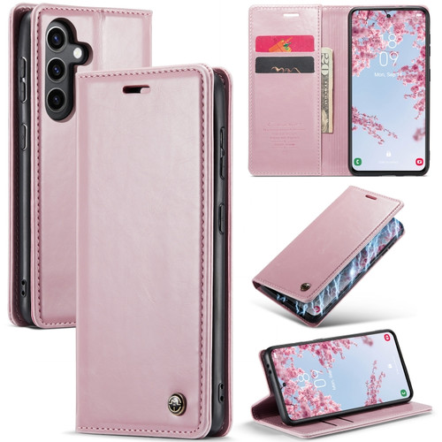 Samsung Galaxy S24 5G CaseMe-003 PU + PC Business Style Crazy Horse Texture Leather Phone Case - Pink
