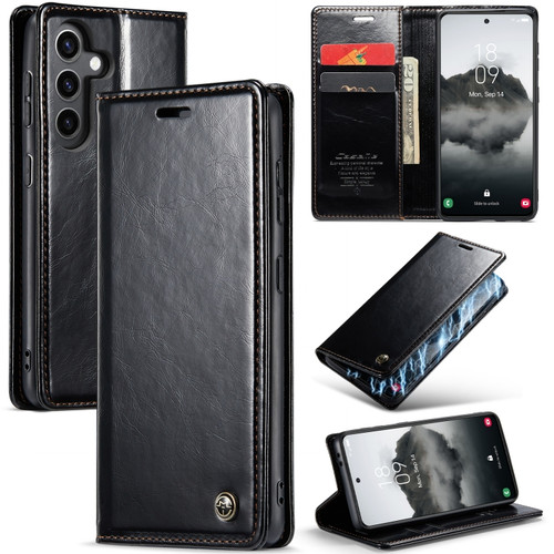 Samsung Galaxy S24 5G CaseMe-003 PU + PC Business Style Crazy Horse Texture Leather Phone Case - Black