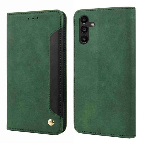 Samsung Galaxy S24 5G Skin Feel Splicing Leather Phone Case - Green