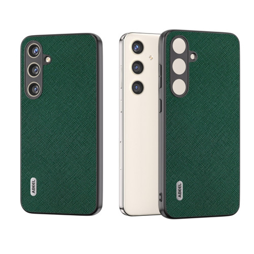 Samsung Galaxy S24 5G ABEEL Cross Texture Genuine Leather Phone Case - Green