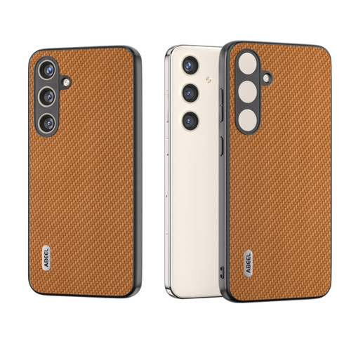 Samsung Galaxy S24 5G ABEEL Carbon Fiber Texture Protective Phone Case - Light Brown