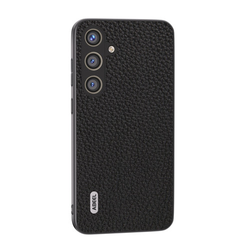 Samsung Galaxy S24 5G ABEEL Genuine Leather Litchi Texture Phone Case - Black