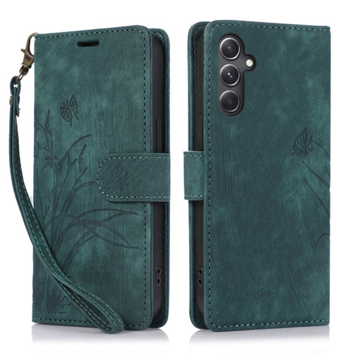 Samsung Galaxy S24 5G Orchid Butterfly Embossed Leather Phone Case - Green