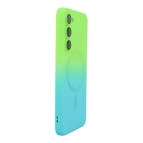 Samsung Galaxy S24 5G ENKAY Hat-Prince MagSafe Rainbow Gradient Silicone Phone Case with Lens Film - Green Blue