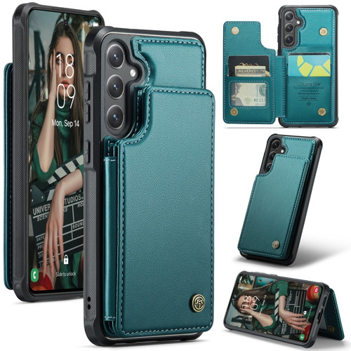Samsung Galaxy S24 5G CaseMe C22 PC+TPU Business Style RFID Anti-theft Leather Phone Case - Blue Green