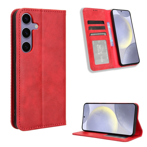 Samsung Galaxy S24 5G Magnetic Buckle Retro Texture Leather Phone Case - Red