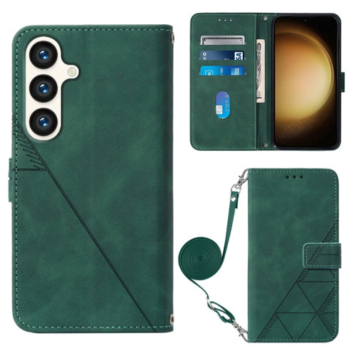 Samsung Galaxy S24 5G Crossbody 3D Embossed Flip Leather Phone Case - Dark Green