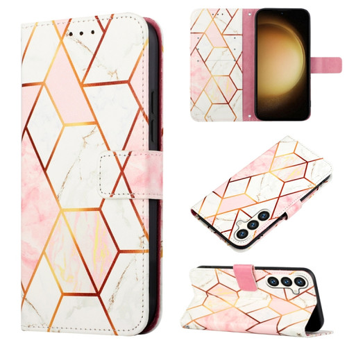 Samsung Galaxy S24 5G PT003 Marble Pattern Flip Leather Phone Case - Pink White