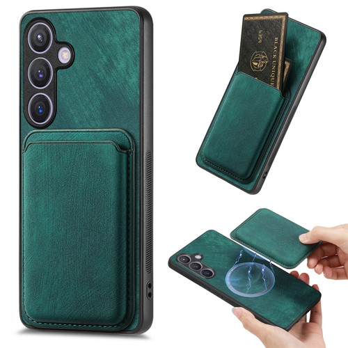 Samsung Galaxy S24 5G Retro Leather Card Bag Magnetic Phone Case - Green