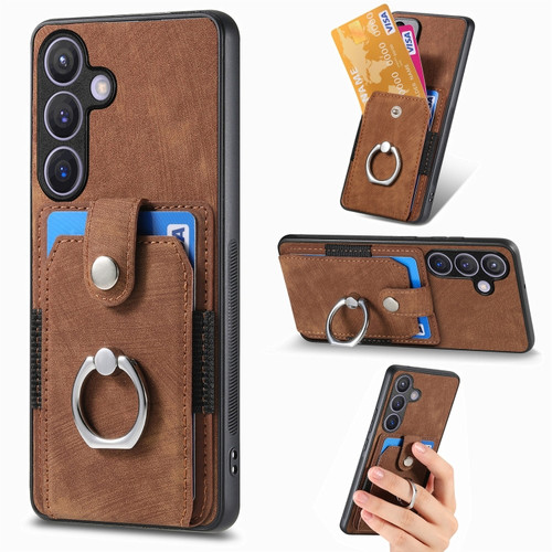 Samsung Galaxy S24 5G Retro Skin-feel Ring Card Wallet Phone Case - Brown