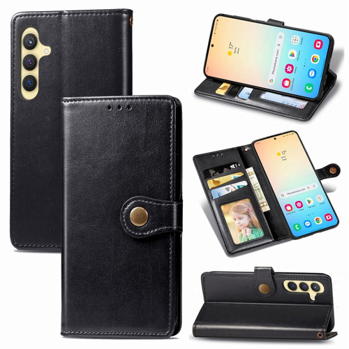 Samsung Galaxy S24 5G Retro Solid Color Buckle Leather Phone Case - Black