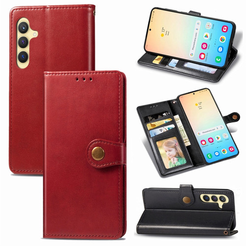 Samsung Galaxy S24 5G Retro Solid Color Buckle Leather Phone Case - Red