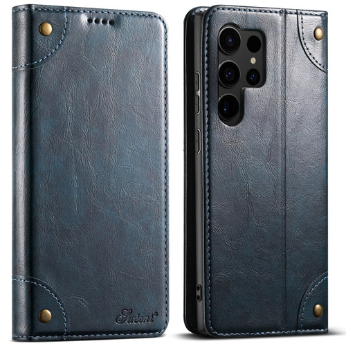 Samsung Galaxy S24 Ultra 5G Suteni Baroque Calf Texture Buckle Wallet Leather Phone Case - Blue