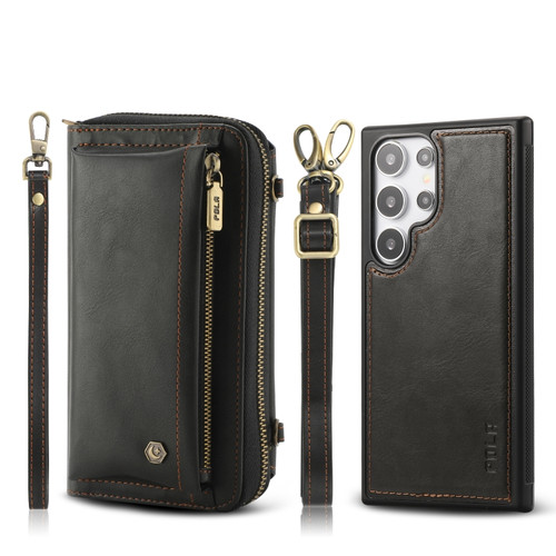 Samsung Galaxy S24 Ultra 5G Crossbody Multi-functional Zipper Wallet Leather Phone Case - Black