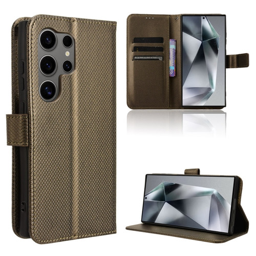 Samsung Galaxy S24 Ultra 5G Diamond Texture Leather Phone Case - Brown