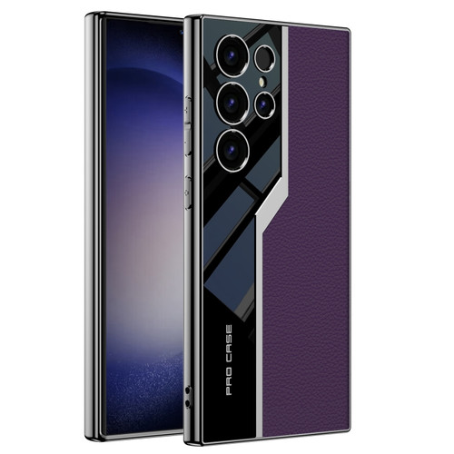 Samsung Galaxy S24 Ultra 5G GKK Plating TPU + Leather Supercar Full Coverage Phone Case - Purple