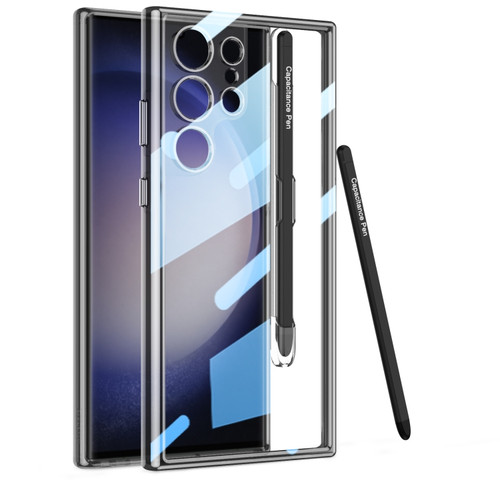 Samsung Galaxy S24 Ultra 5G GKK Space Frame Transparent PC + TPU Phone Case with Pen - Transparent Black