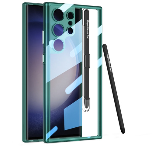 Samsung Galaxy S24 Ultra 5G GKK Space Frame Transparent PC + TPU Phone Case with Pen - Transparent Green