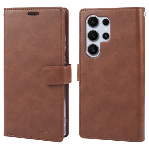 Samsung Galaxy S24 Ultra 5G GOOSPERY MANSOOR DIARY 9 Card Slots Leather Phone Case - Brown