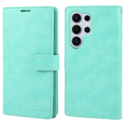 Samsung Galaxy S24 Ultra 5G GOOSPERY MANSOOR DIARY 9 Card Slots Leather Phone Case - Mint Green