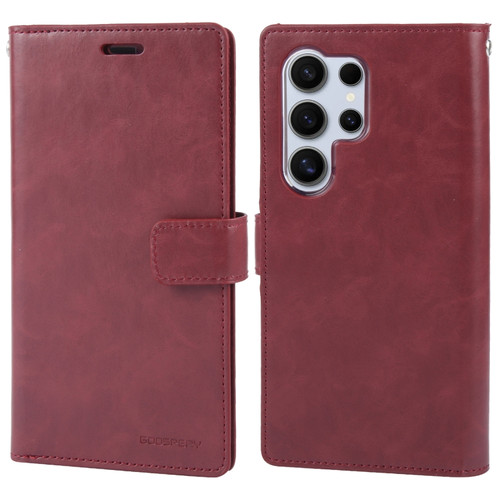 Samsung Galaxy S24 Ultra 5G GOOSPERY MANSOOR DIARY 9 Card Slots Leather Phone Case - Wine Red