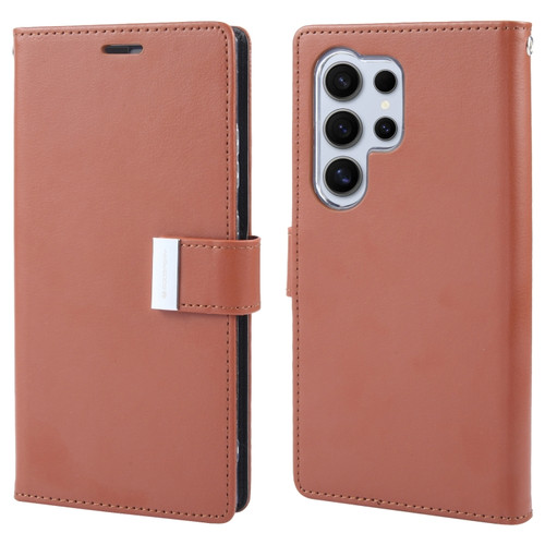 Samsung Galaxy S24 Ultra 5G GOOSPERY RICH DIARY Crazy Horse Texture Leather Phone Case - Brown