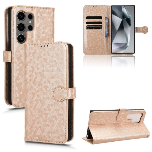 Samsung Galaxy S24 Ultra 5G Honeycomb Dot Texture Leather Phone Case - Gold