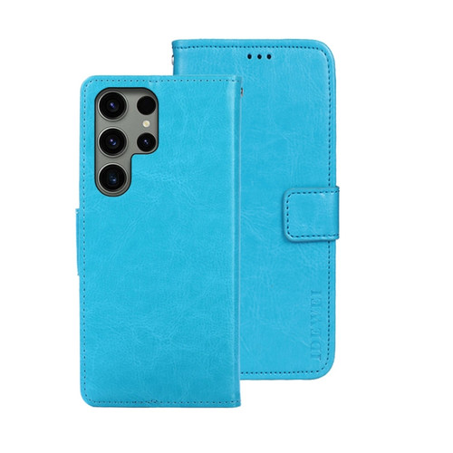 Samsung Galaxy S24 Ultra 5G idewei Crazy Horse Texture Leather Phone Case - Sky Blue