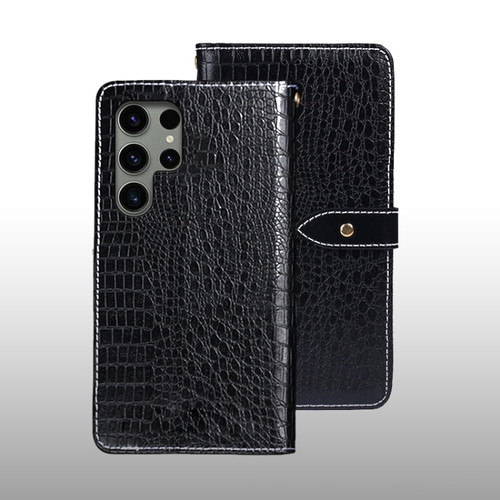 Samsung Galaxy S24 Ultra 5G idewei Crocodile Texture Leather Phone Case - Black