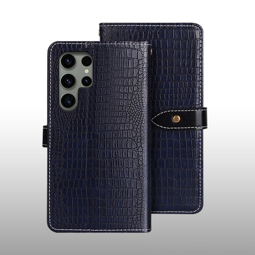 Samsung Galaxy S24 Ultra 5G idewei Crocodile Texture Leather Phone Case - Dark Blue