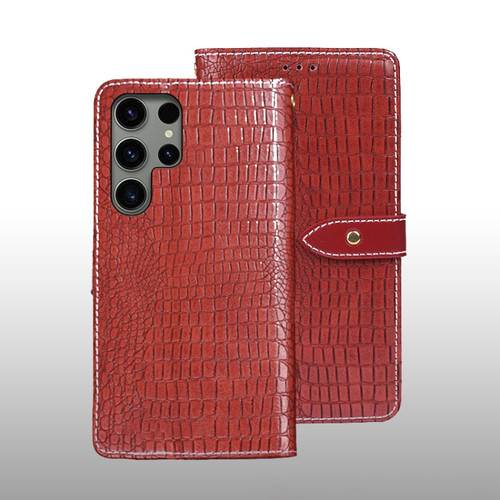 Samsung Galaxy S24 Ultra 5G idewei Crocodile Texture Leather Phone Case - Red