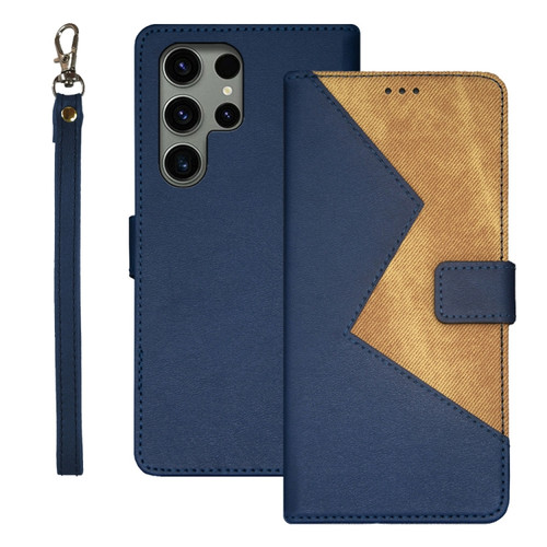 Samsung Galaxy S24 Ultra 5G idewei Two-color Splicing Leather Phone Case - Blue