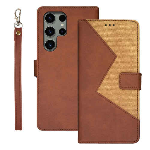Samsung Galaxy S24 Ultra 5G idewei Two-color Splicing Leather Phone Case - Brown