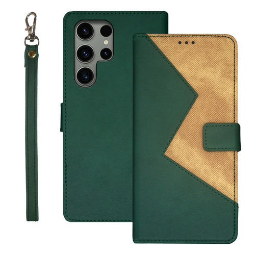 Samsung Galaxy S24 Ultra 5G idewei Two-color Splicing Leather Phone Case - Green