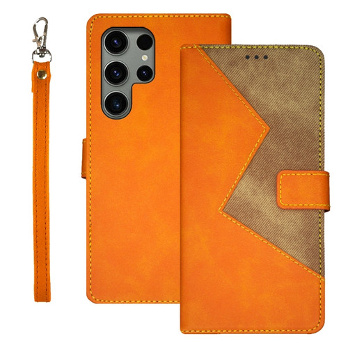 Samsung Galaxy S24 Ultra 5G idewei Two-color Splicing Leather Phone Case - Orange