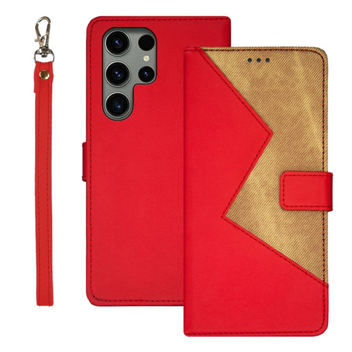 Samsung Galaxy S24 Ultra 5G idewei Two-color Splicing Leather Phone Case - Red