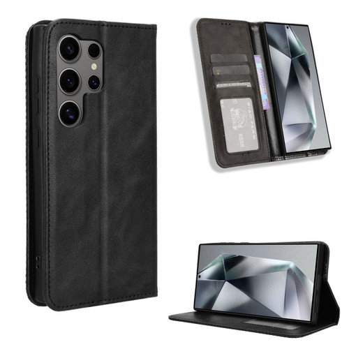 Samsung Galaxy S24 Ultra 5G Magnetic Buckle Retro Texture Leather Phone Case - Black