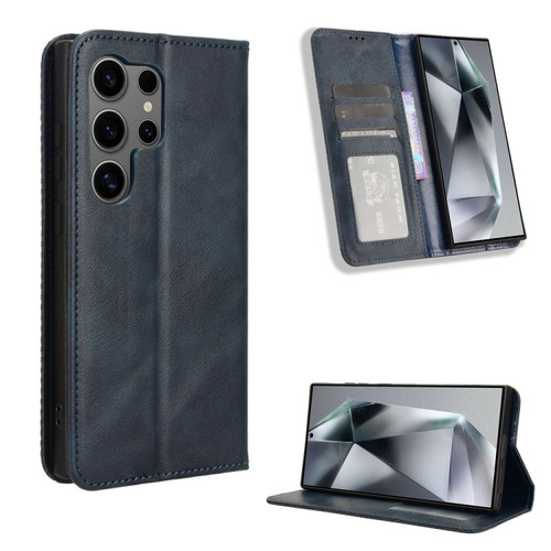 Samsung Galaxy S24 Ultra 5G Magnetic Buckle Retro Texture Leather Phone Case - Blue