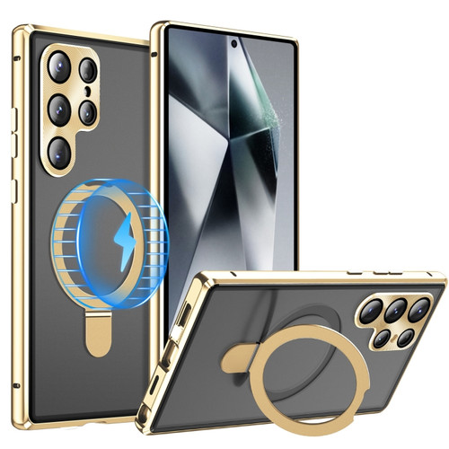 Samsung Galaxy S24 Ultra 5G MagSafe Magnetic HD Frosted Tempered Glass Holder Phone Case - Gold