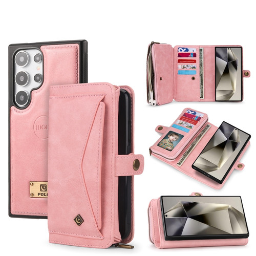 Samsung Galaxy S24 Ultra 5G Multi-functional Zipper Wallet Leather Phone Case - Pink