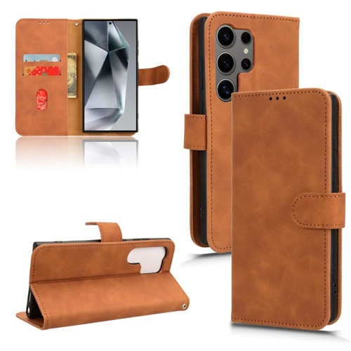 Samsung Galaxy S24 Ultra 5G Skin Feel Magnetic Flip Leather Phone Case - Brown